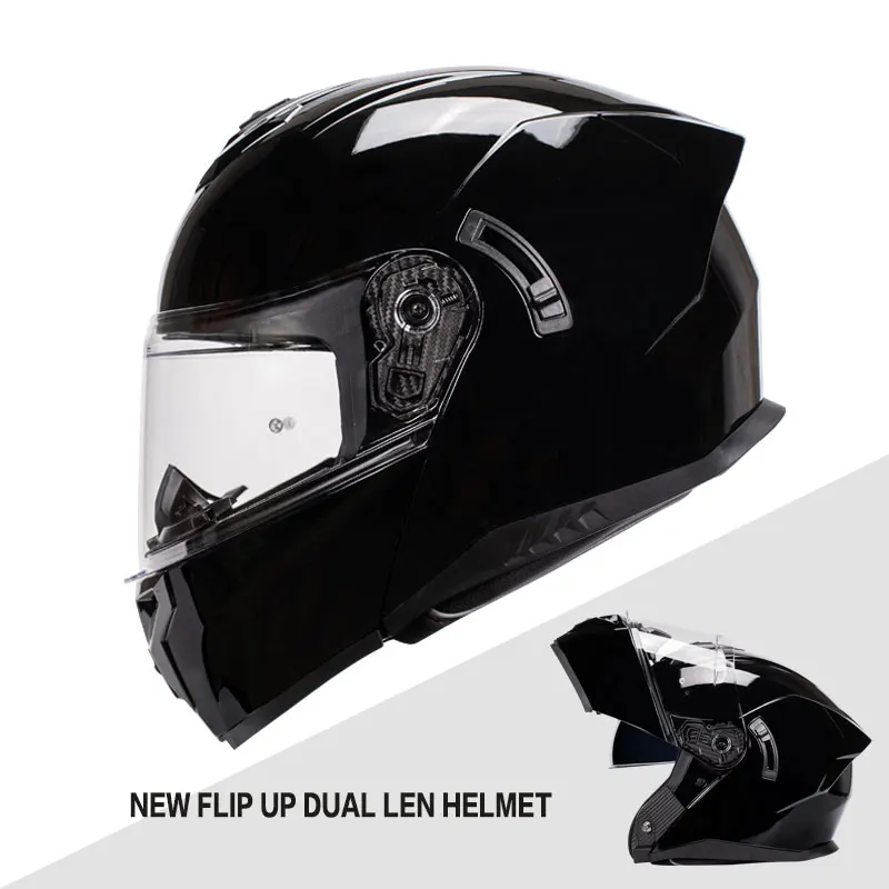 

Gloss Black Motorcycle helmets Double Visors Modular Flip Up Helmet Man Full Face casque moto racing casco ECE DOT