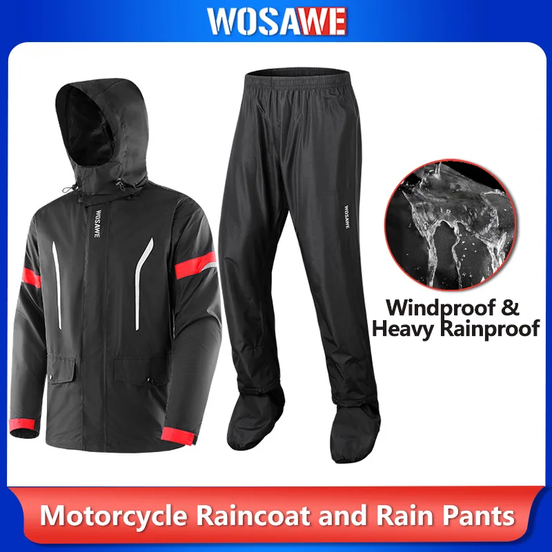 WOSAWE Motorcycle Raincoat Reflective Men's Raincoat Waterproof Motocross Suit Motorcycle Rain Jacket Split Rain Cloth