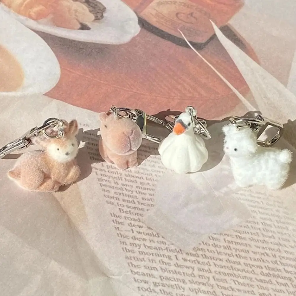 

New Flocking Alpaca Resin Charms Fluffy Mini Capybara Phone Chains 3D Kawaii Animal Keychains