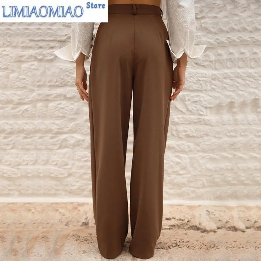 New Autumn and Winter Women Casual All-Matching High Waist Straight Pants Pocket Commuter European Retro Suit Pants Women