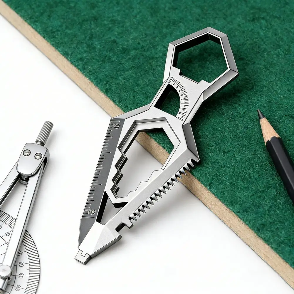 Heavy Duty Keychain 1 or 2 Pcs Stainless Steel 9-in-1 Keychain Multi-functional Pocket Tool with Bottle Opener Protractor Ruler