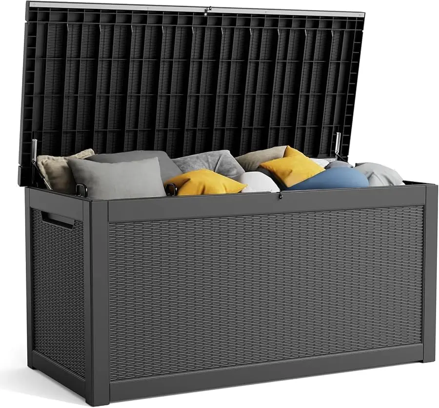 260ガロン樹脂製デッキボックス、鍵付きパティオ屋外収納ボックス（家具、ガーデンツール、工具収納用）、防水仕様