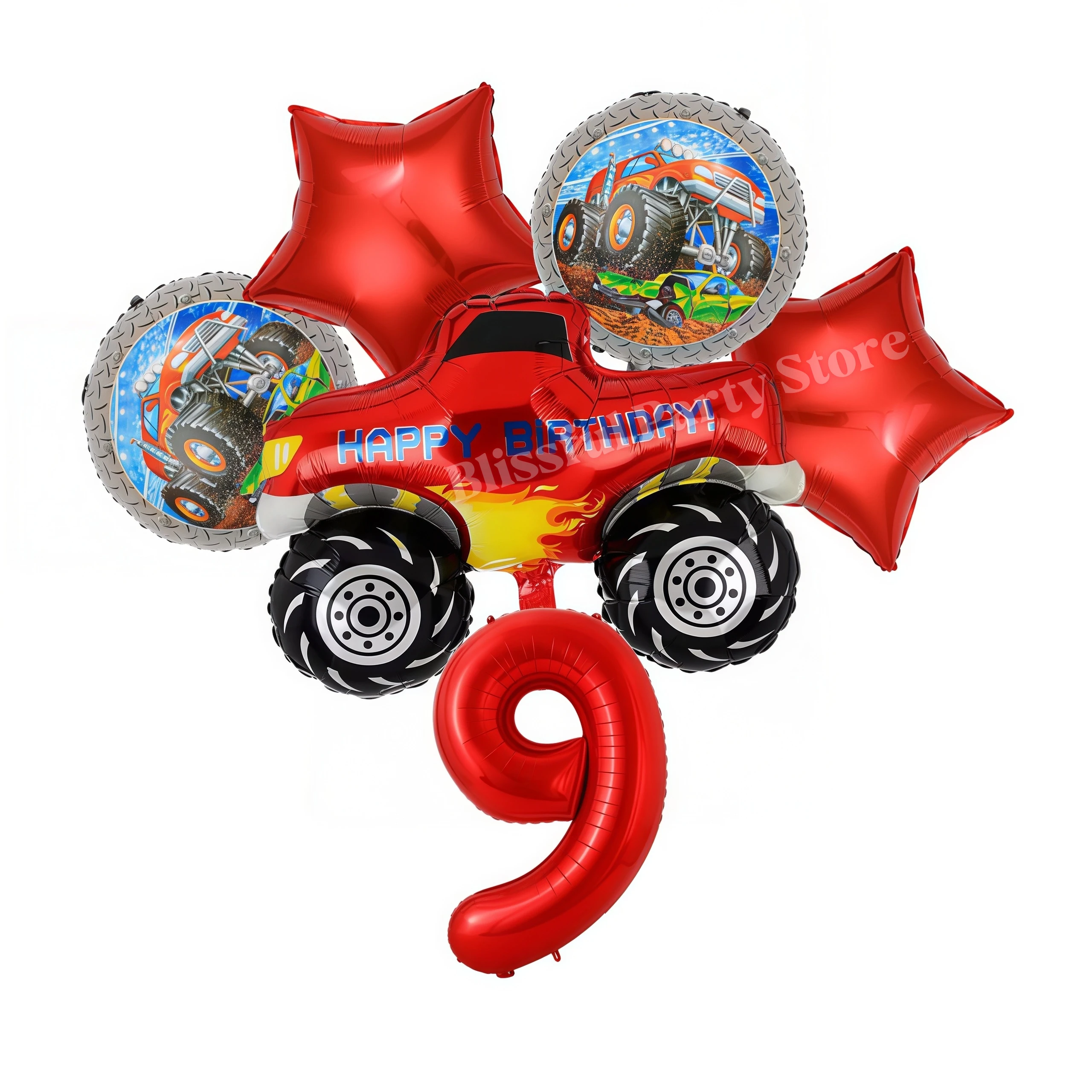 Monster Truck Party-Zubehör Jungen Rennwagen-Party-Dekorationen Teller Becher Luftballons Banner für Kinder Jungen 2. Geburtstag Party-Dekorationen – Detail 35