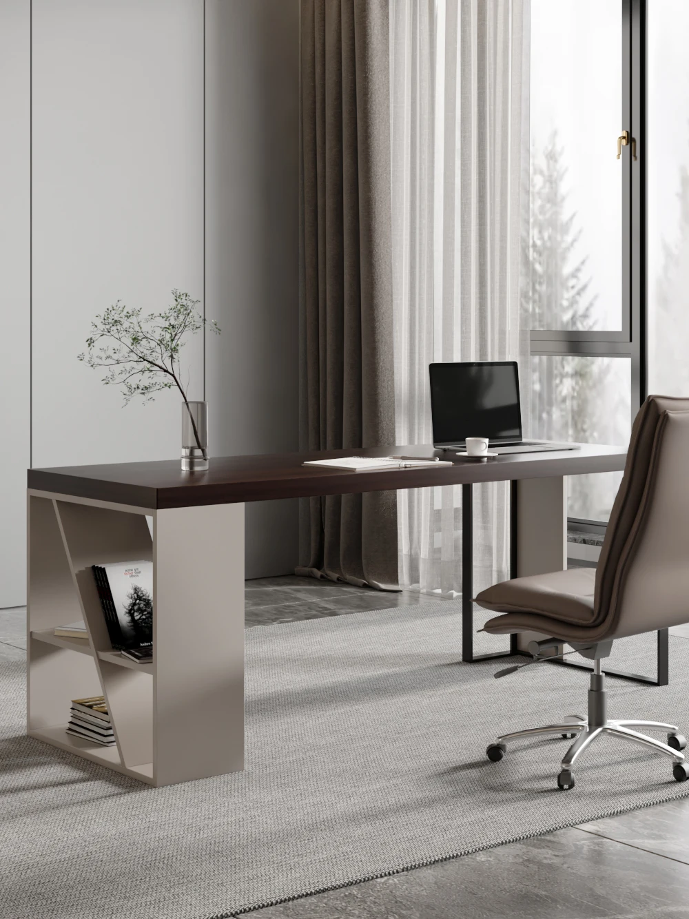 

Light luxury modern home modern study designer desk Italian minimalist saddle leather computer desk