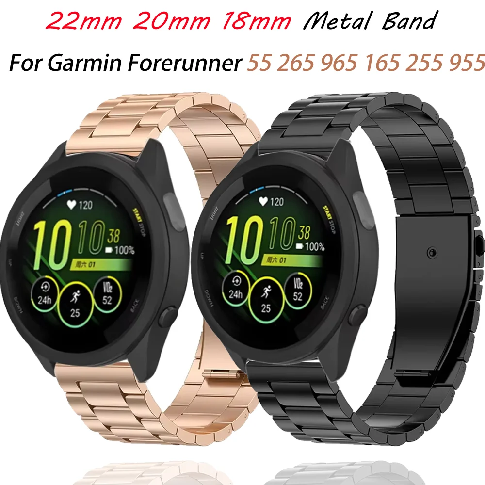 22mm 20mm 18mm Metal Band for Garmin Forerunner 55 265 165 965 255 955 Venu 3 2/Active 5/Vivoactive 5 Stainless Steel Strap Belt