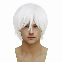White Wigs for Men Synthetic Hair Short Wig with Bangs Natural Hairstyles Curly Anime Wig Male Old Man Costume Carnival Party