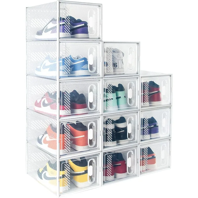 12 Pack XX-Large Shoe Storage Boxes, Clear Plastic Stackable