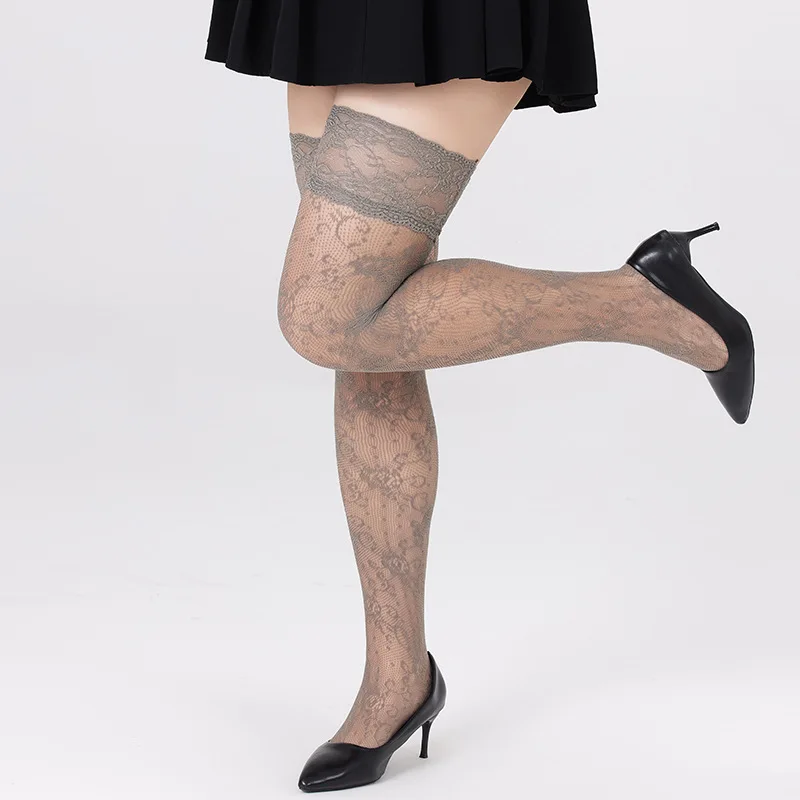 

Plus Size Lace Fishnet Stockings For Women Mesh Hollow Out Over-The-Knee Socks Female Summer Floral Breathable Stockings New