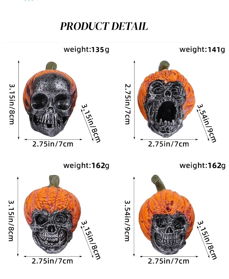 4pcs Halloween Skull Figurines Decor Resin Ornament Escape Room Horror Pumpkin Hat Skull Home Party Desktop Decoration Crafts