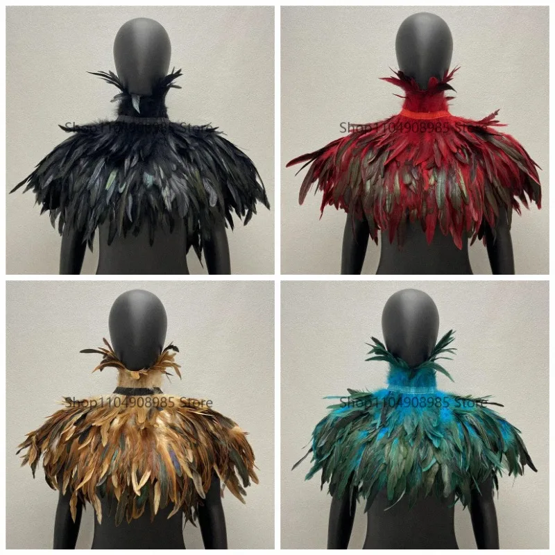 OA Multiple Colors Feather Shawl Cape Gothic Shoulder Wrap Halloween Carnival Cosplay Costume Rave Party Stage Accessory Props
