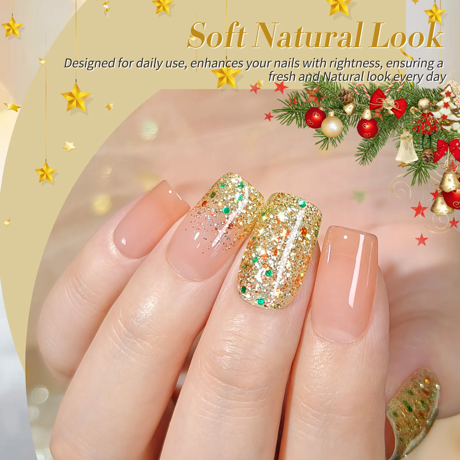 BORN PRETTY 1 Bottle 15ml Gold Sequins Jelly Gel Polish Christmas Semi Permanent Nail Art Manicure Soak Off UV Gel Nail Supplies