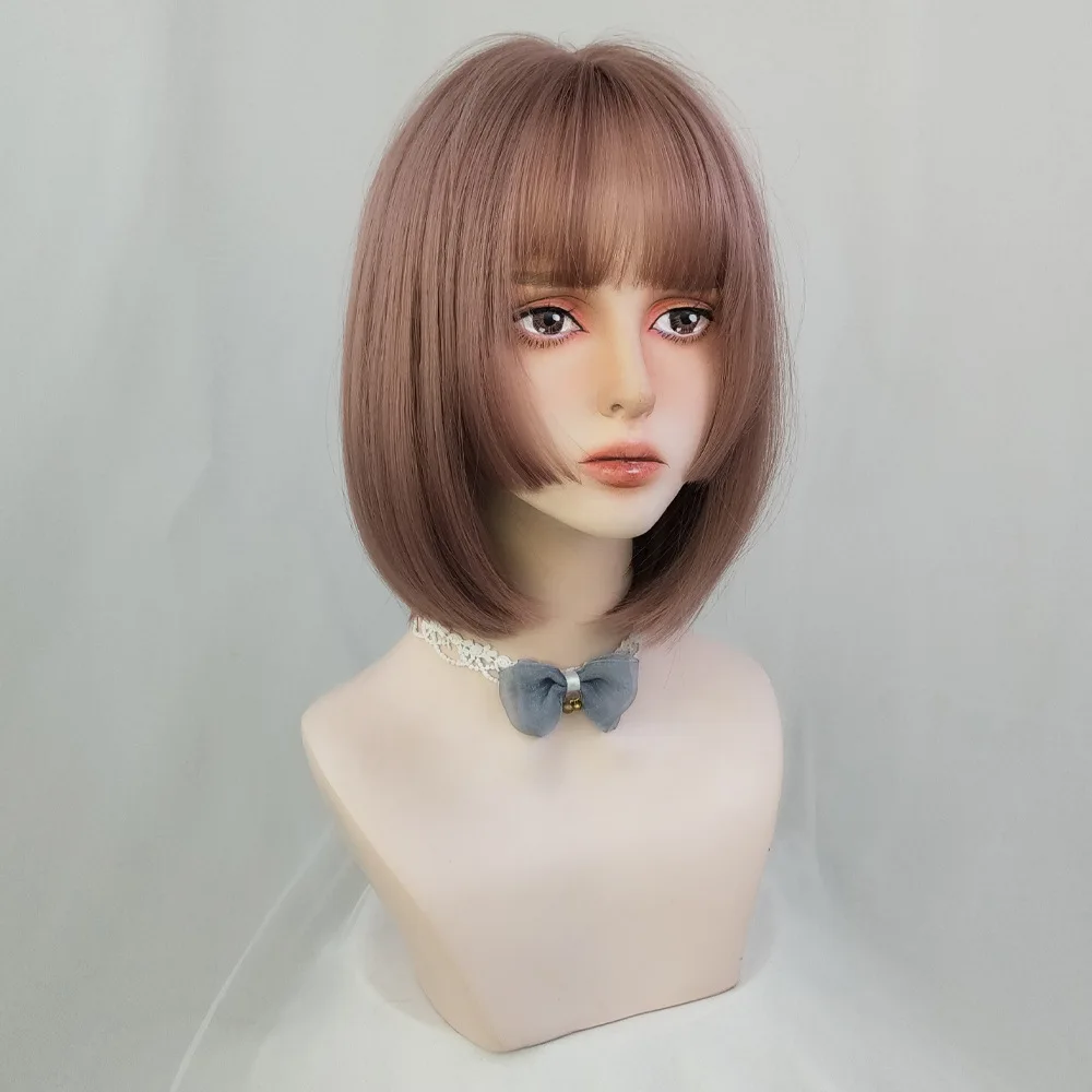 باروكة من الألياف الكيميائية برأس بوبو الملون، أغطية رأس كاملة من شعر بوبو الطبيعي مقطوعة للأميرة #4