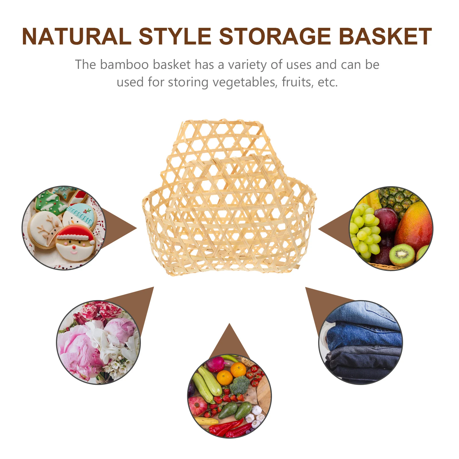

2pcs Bamboo Storage Baskets Vegetable Fruit Egg Container Decorative Kitchen Sundries Basket Woven Handheld Small