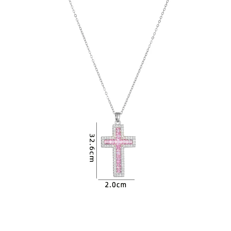 5pcs/set Stainless Steel 18K Gold Plated White Cubic Zirconia Cross Pendant Necklace Waterproof Trendy Jewelry Women New