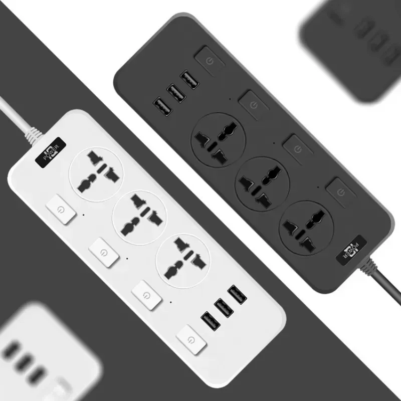 Multifunctional Power Strip Universal Plug EU US UK Outlet Power Strip 2500w With Usb Type-C Multiple Plugs 2M Extension Socket