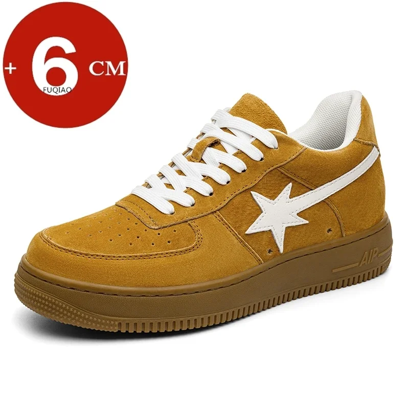 

Unisex 6cm Invisible Elevator Shoes Genuine Leather Height Increasing Board Sneakers Fashion Comfortable Breathable Lift Sports