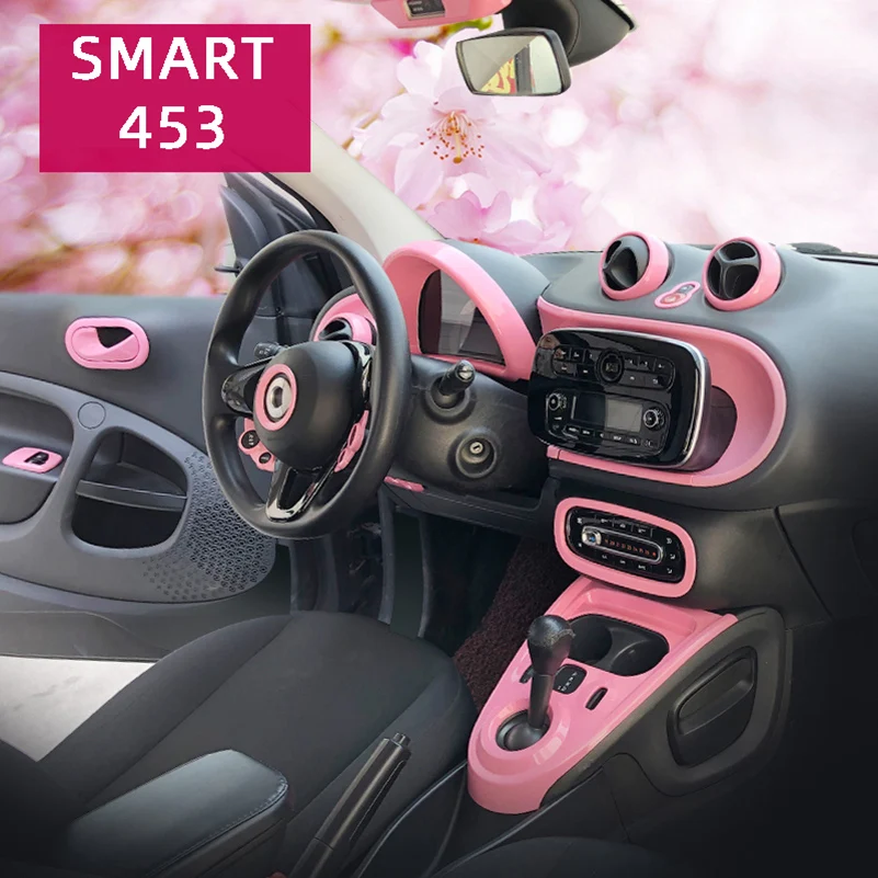 Pink Interior Decoration Cover Full Set Car Stickers For Smart 453 Fortwo Forfour Air Panel Headlight Adjust Door Bowl Dashboard