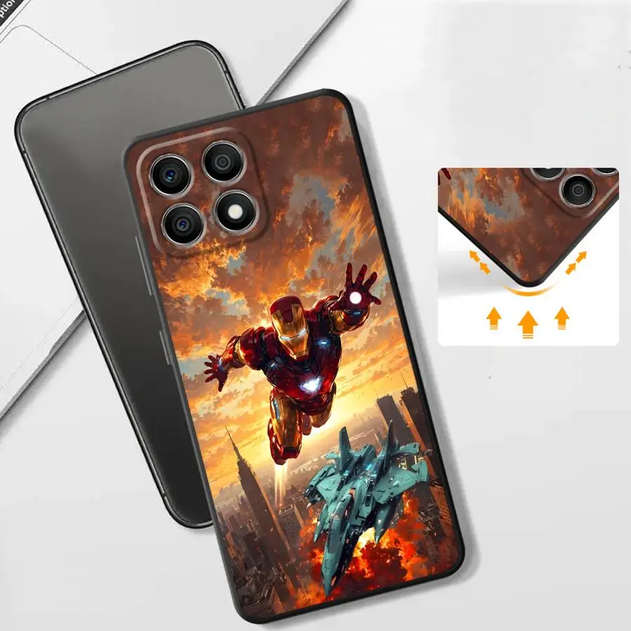 حافظة لهاتف Honor 8X X5b 70 Magic5Lite X6 X8 X9a 200 400 Lite 90X7 من Marvel Iron Man Spider Man باللون الأسود الناعم