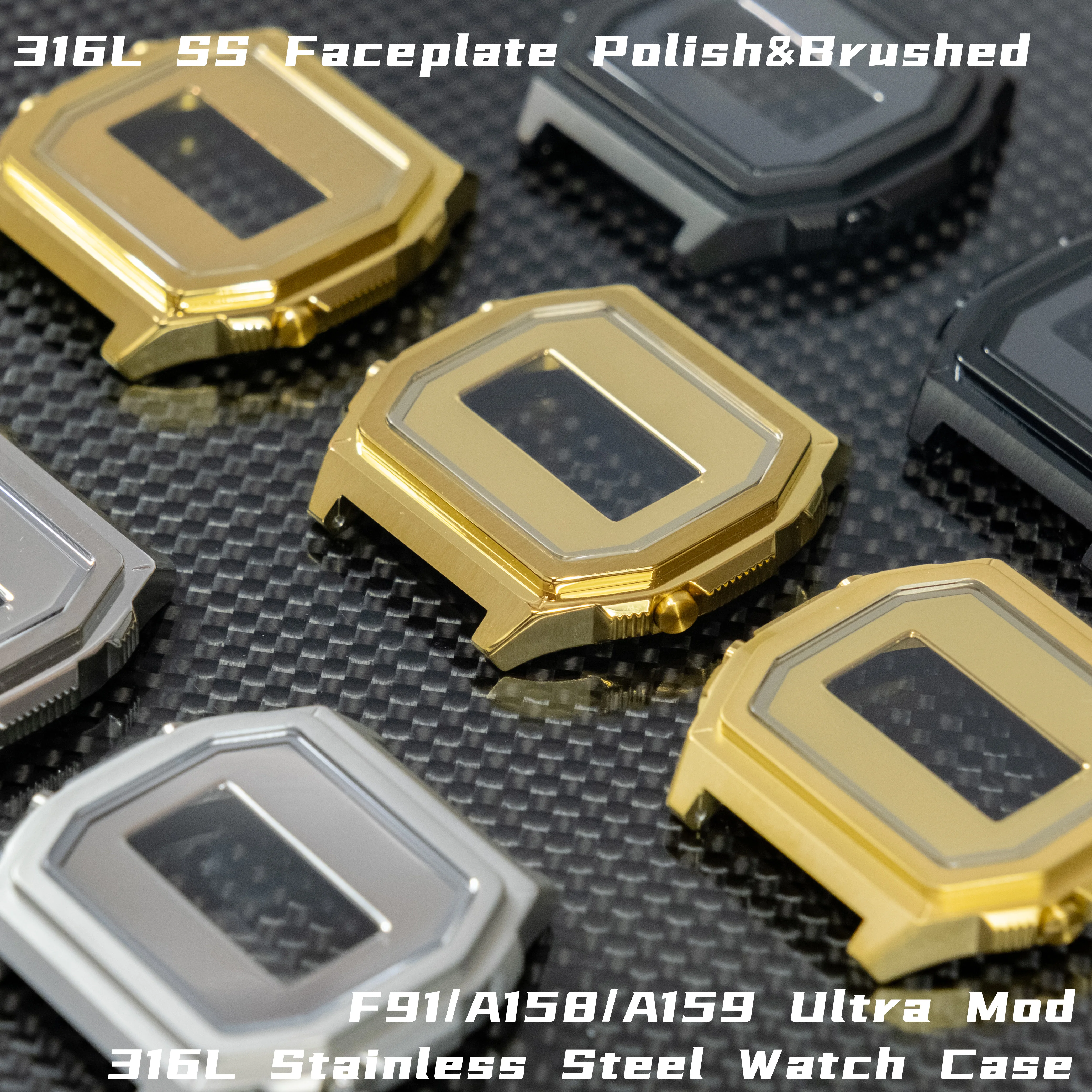 316LSS Uhrengehäuse mit Frontplatte, kompatibel mit CASIO F-91/A158/A159 Ultra Mod 316LSS K1 Mineralpoliertes Zifferblatt, mattes Gehäuse-Kit