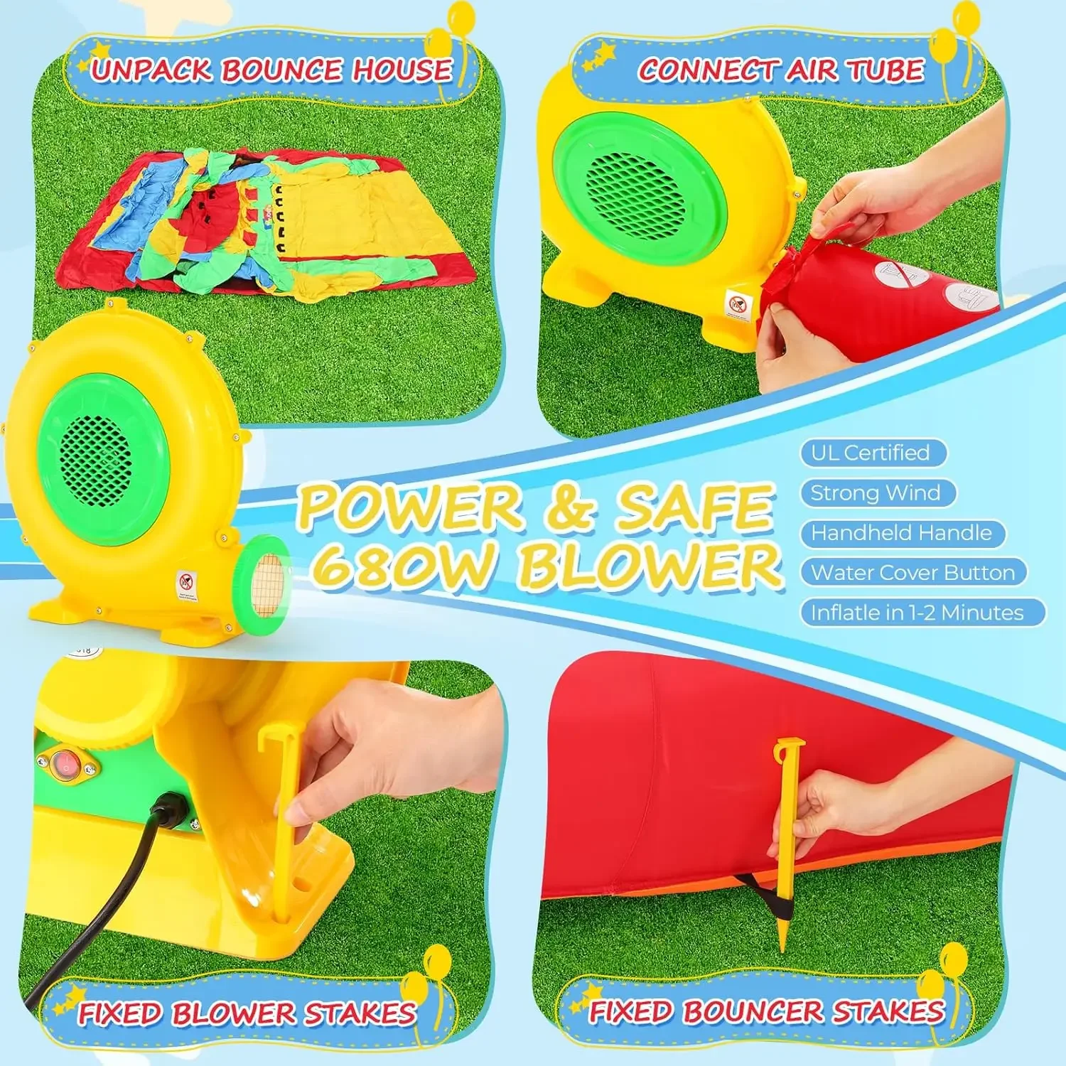 Opblaasbare hindernisbaan voor Big18 x 8.2FT Kids 3-6 Bounce House Castle dubbele tunnels, grote glijbaan, klimmen, obstakels