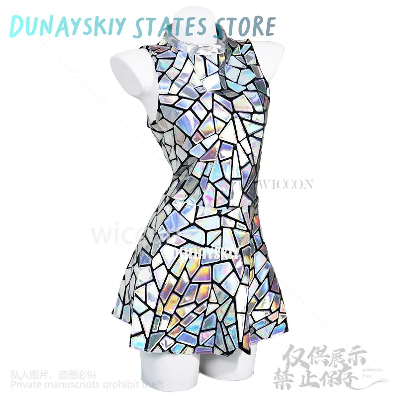 

C.O.S.Da@Anime Punk Cosplay Nightclub Stage Jirai Kei Girls Dance Uniform Party Show Costume Laser Mirror Sequins Top Dress Cus