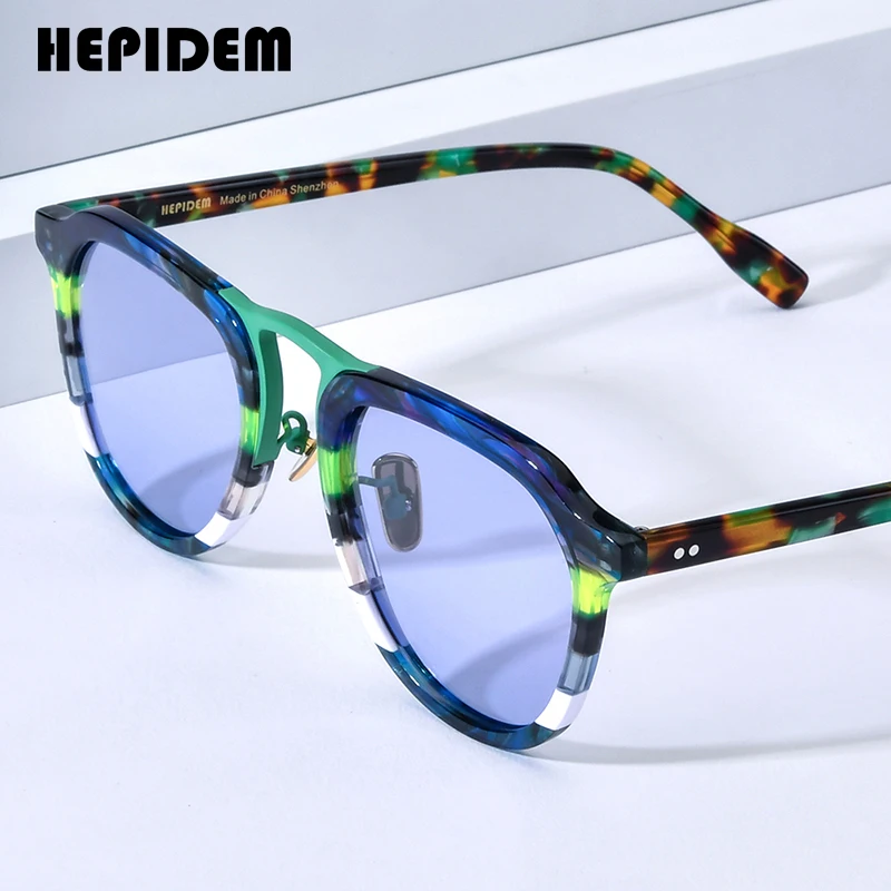 

HEPIDEM Acetate Polarized Sunglasses Men 2024 New Colorful Trendy Retro Design UV400 Pilot Sun Glasses Women Shades H9350T