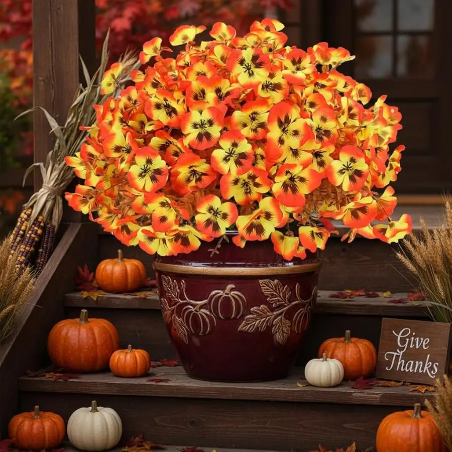 

Artificial Fall Flowers Outdoor – 20 Bundles Faux Pansy Plants UV Resistant Plastic Autumn Flowers | Fake Pansies for Porch Plan