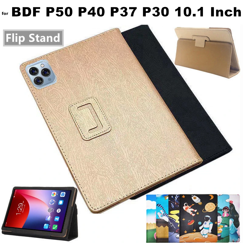 for BDF P50 P40 P37 P30 10.1 Inch Android Tablet Silk Pattern Leather Cover Flip Foldable Stand Full Body Protective Case