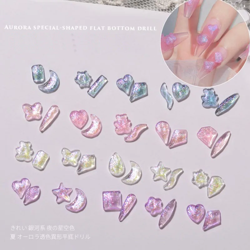 About100pcs Alien Aurora-dijes de resina en forma de diamante para decoración de uñas, adornos de diamantes de imitación de cristal, gemas 3D, accesorios de manicura