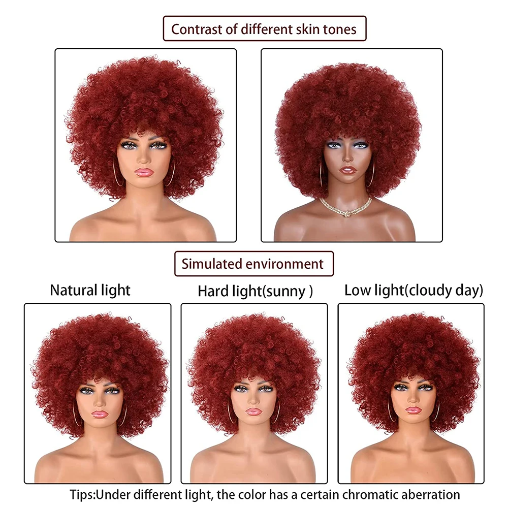 Short Afro Wig for Black Women Afro Kinky Curly Wig with Bangs Natural Looking Synthetic Hair Big Afro Wig For Daily Party Use