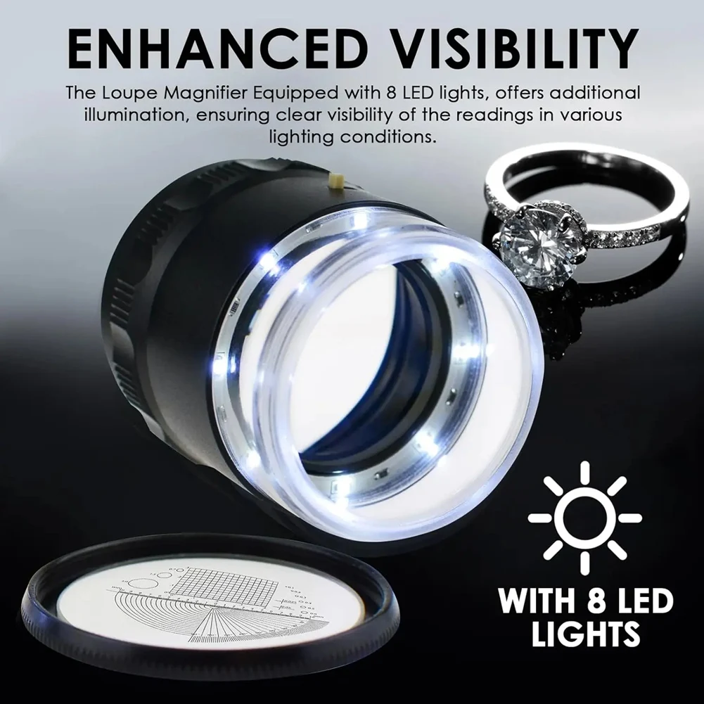 DT81 10x Magnification Scale Loupe Scale Chart 25mm Field of View with 8 LED Light