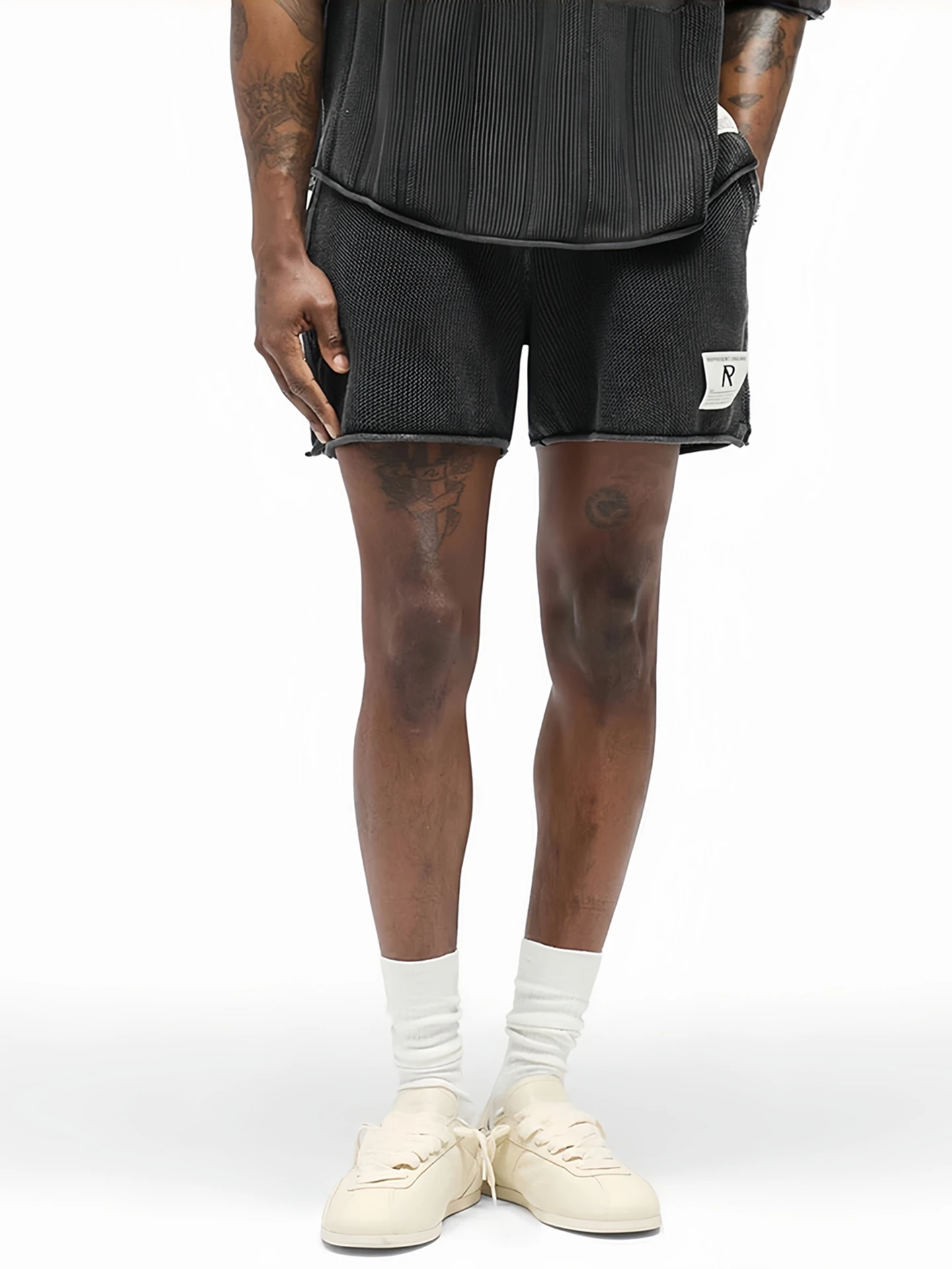 American Style Ripped Football Letter Patch Washed Mesh Unisex Casual Shorts Loose Fit Cotton Sporty Leisure Shorts
