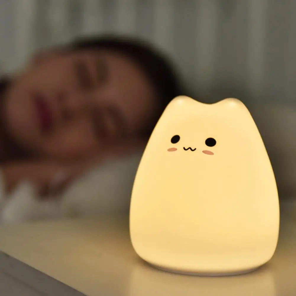 Lámpara de noche súper suave alimentada por batería, aspecto Adorable, no deslumbrante, forma creativa, decorativa, silicona, Gato divertido, LED de noche