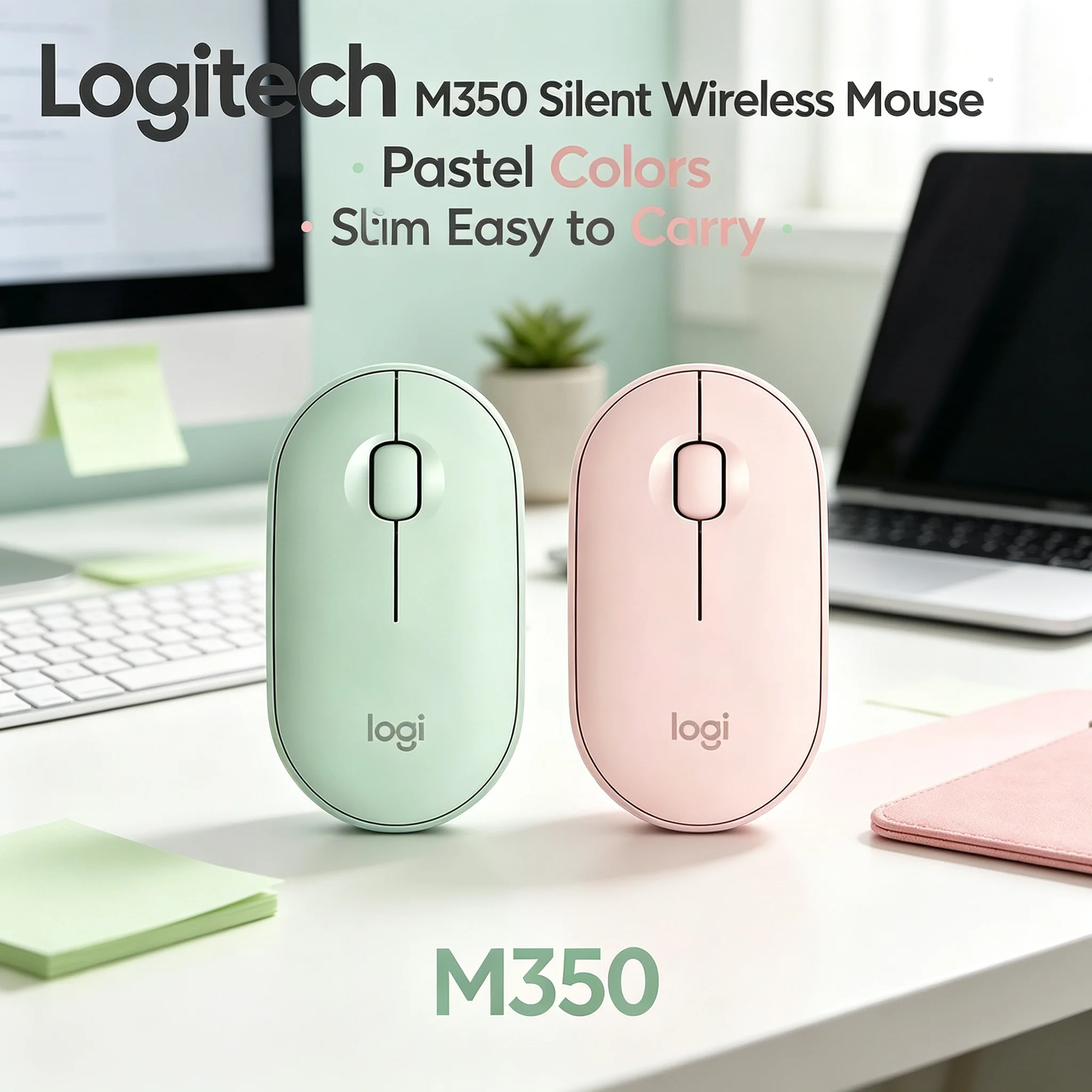 Logitech M350 Silent Wireless Mouse Ultra Slim Pebble Shape Mice For Office Daily Working