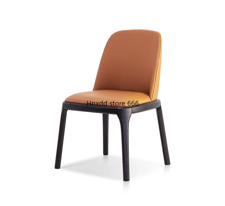 Modern simple leather back solid wood chair