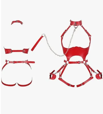 Ensemble de sous-vêtements en cuir creux personnalisé, menottes attachées amusantes, équipement de bondage, tentation intégrée, jouets sexuels d'auto-bondage, sexy