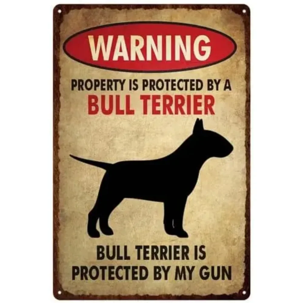 Warning Bull Terrier Vintage Aluminum Metal Sign Retro For Toilet Restroom Home 12x8inch 20x30cm  / 16x12inch 40x30cm