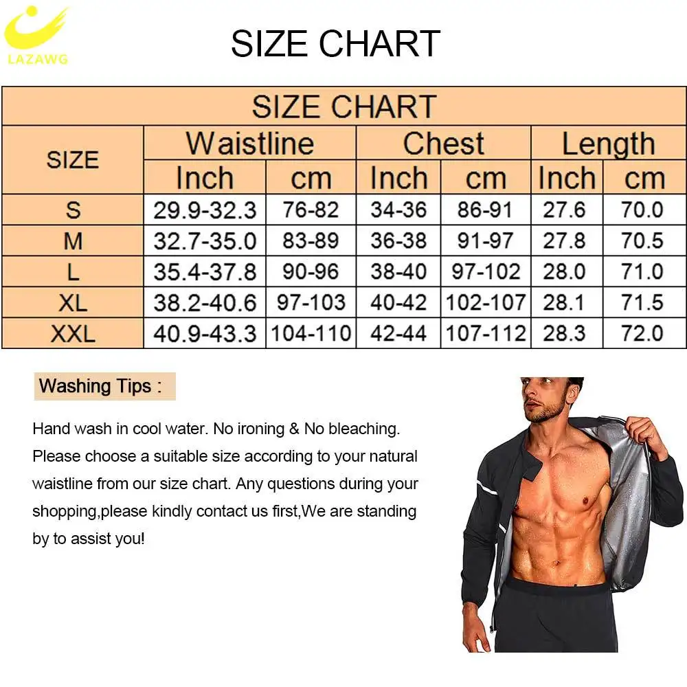 LAZAWG Men Sauna Suit Sweat Set Slimming Leggings Top Weight Loss Jacket Pant Workout Trousers Fitness Fat Burner Zipper Thermal