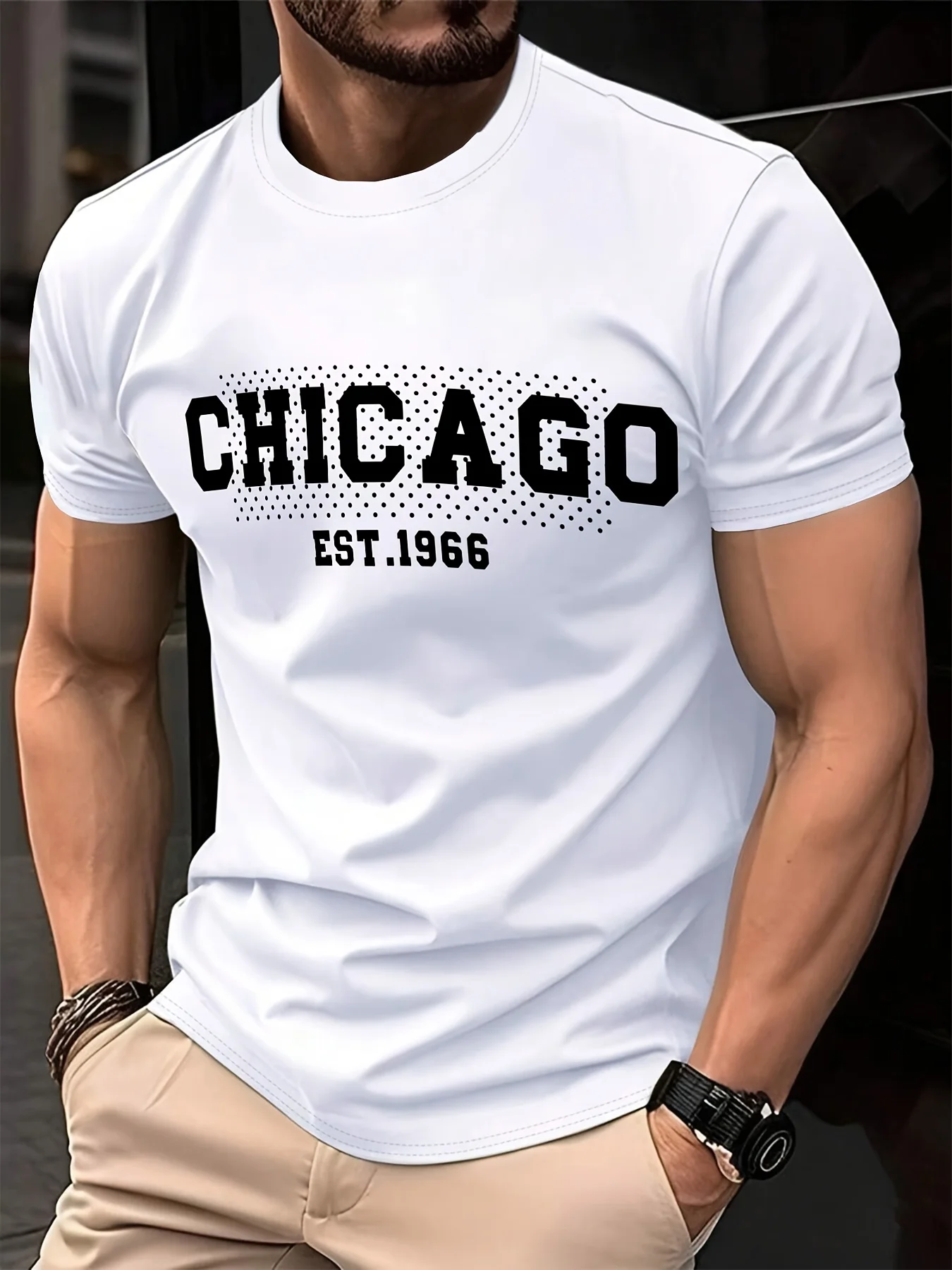 

Мужская Чикаго EST. Футболка с рисунком 1966 года — дышащий полиэстер, круглый вырез, короткий рукав — идеально подходит для летних активного отдыха,