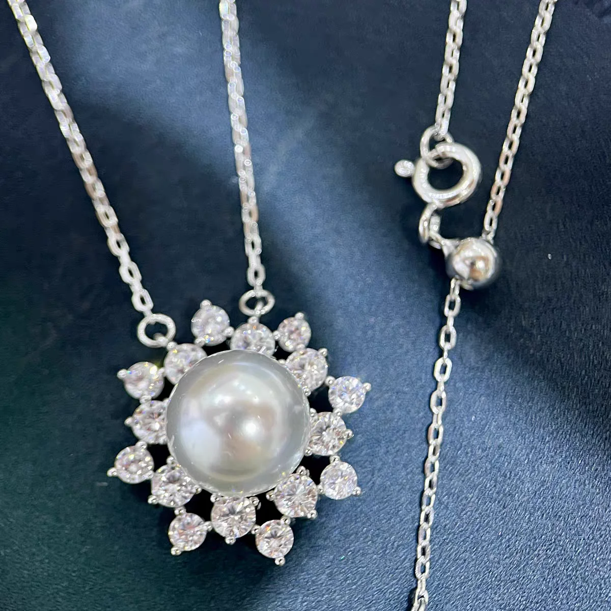 DIY accessories new style s925 sterling silver dazzling snowflake temperament pearl set chain versatile necklace empty holder