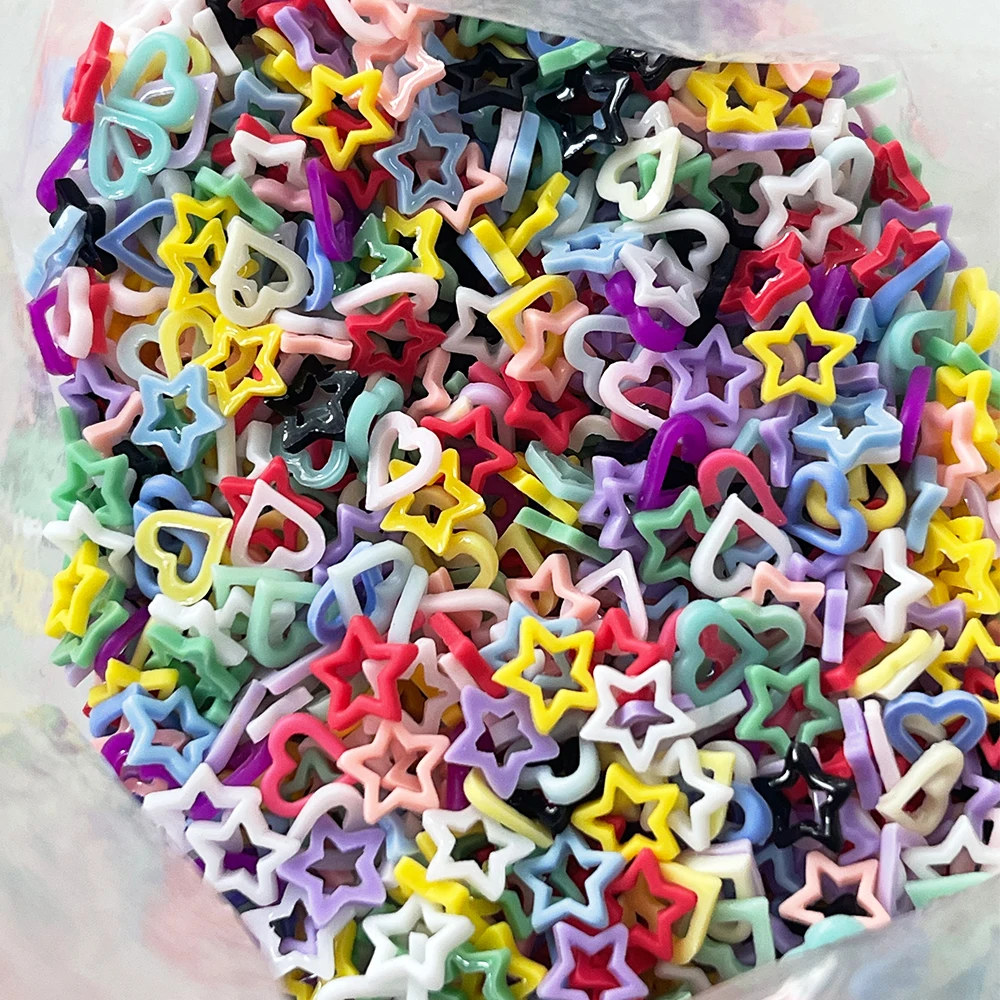 50 stuks Macaron Hollow Love Star Nail Art Charms 3D Gemengde Hars Leuke Liefde Hart Ster Kawaii Bulk Manicure Decoratie Onderdelen Accesso
