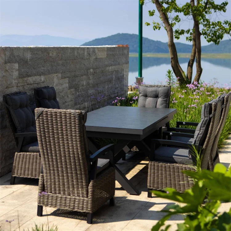 

Modern Eco-Friendly Aluminum Frame PE Rattan Rope Material Adjustable Patio Dining Sets for Outdoor Garden Living Room Home