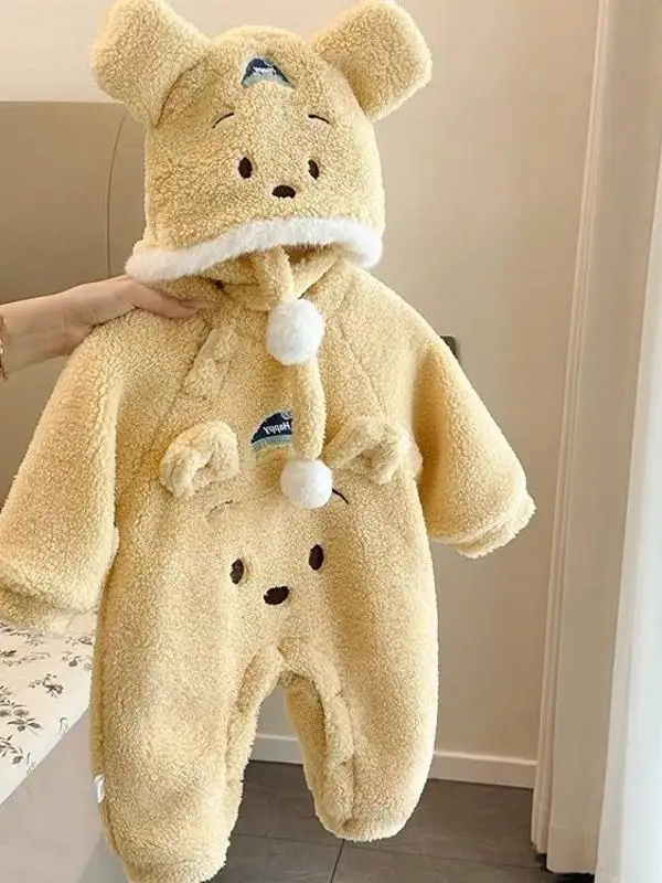 

Thiened Fce Lamb Fur Lined Baby Rer Suit Boys Girls Winter Clothes Warm Cling Suit Casual Sle Children Outfit