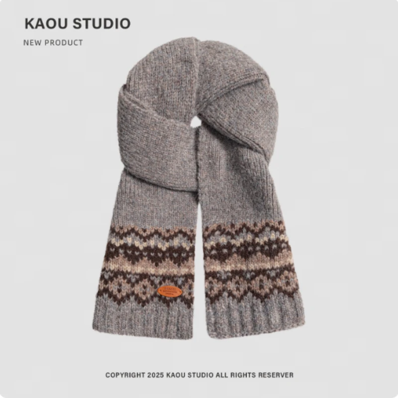 Koreańskie retro szaliki dziergane żakardowo w stylu literackim, damskie zimowe grube i ciepłe szaliki na szyję, na zewnątrz.