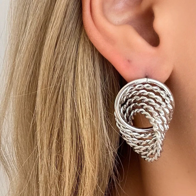 Trendy Multilayer Round Circle Dangle Earrings for Women Twist Braid Metal Drop Earrings Vintage Geometry Party Jewelry Gift