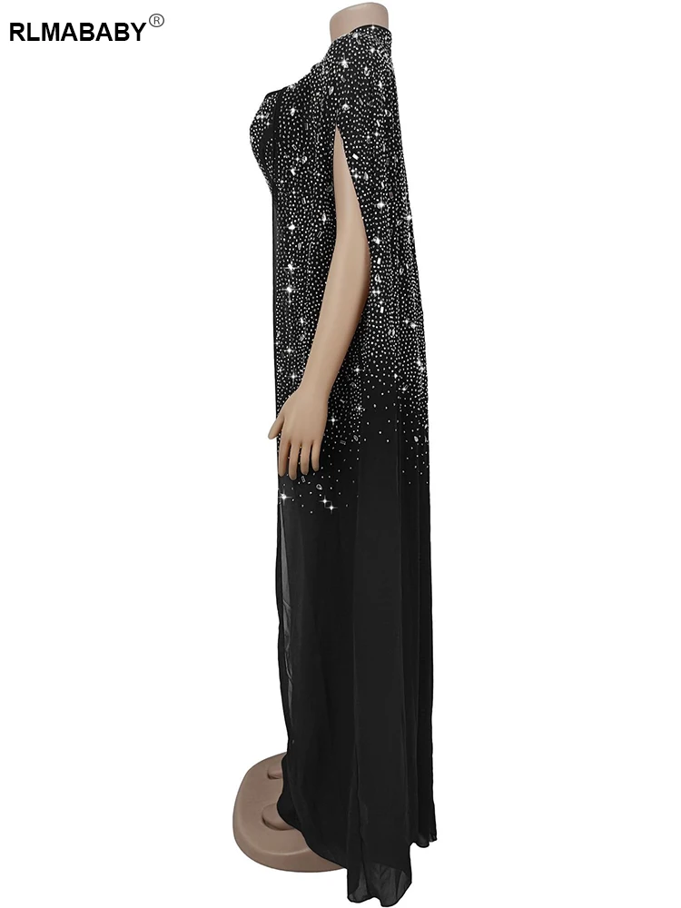 RLMABABY Seksowna Sukienka z Diamentami, Dwuczęściowy Zestaw Damski, Sukienka Bodycon na Cienkich Ramiączkach z Odkrytymi Plecami i Przezroczysta Peleryna, Pasujące Komplety Sukienek