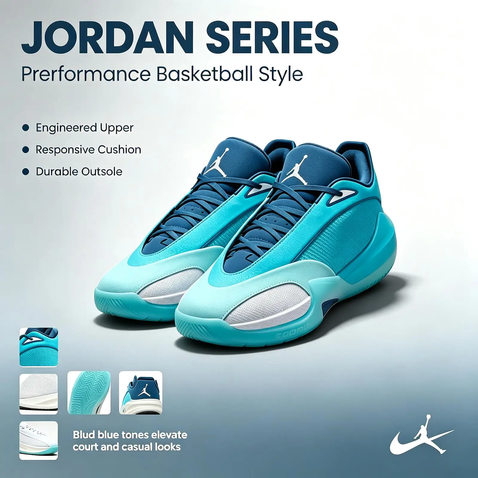 Nike JORDAN BLUE STEEL PF  IO0424-001 Genuine Men's Durable Low Cut Sports Basketball Shoes For Practical Use