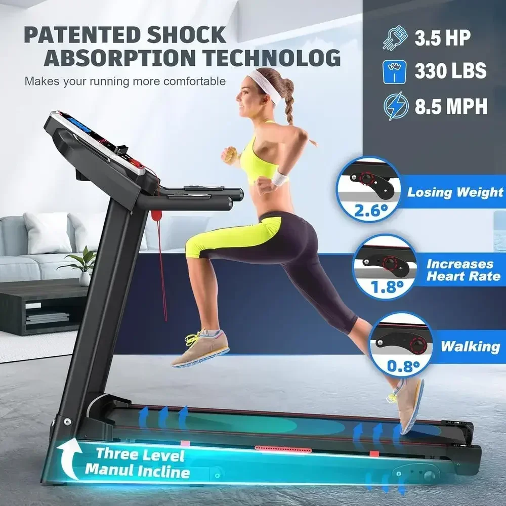 Incline Treadmill for Home Use: 330 lbs Capacity, 3.5HP Motor, Adjustable Incline, 41.3 Wide Belt