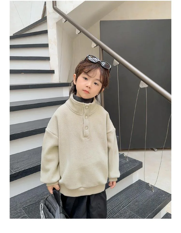 Autumn and Winter Children's Austrian Velvet Thickened Sweater Stand-up Collar Medium and Children's Triple Brass Buckle Warm
