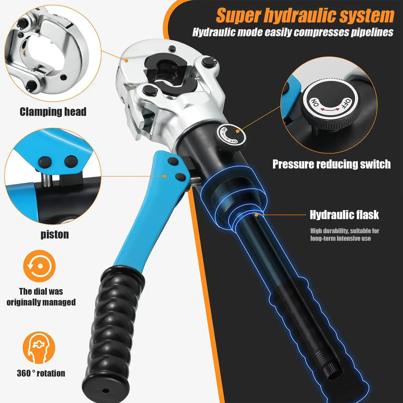 Pince à sertir hydraulique de type TH pour tuyaux PEX/PB - Outil de sertissage durable pour les projets de plomberie et de CVC